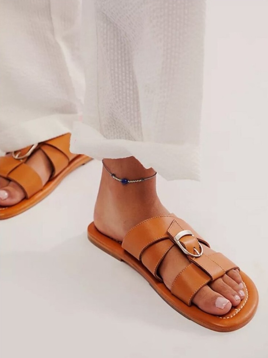Nwob Free People Tan Sloan Buckle Sandals Sz: 7 — image 2 of 6
